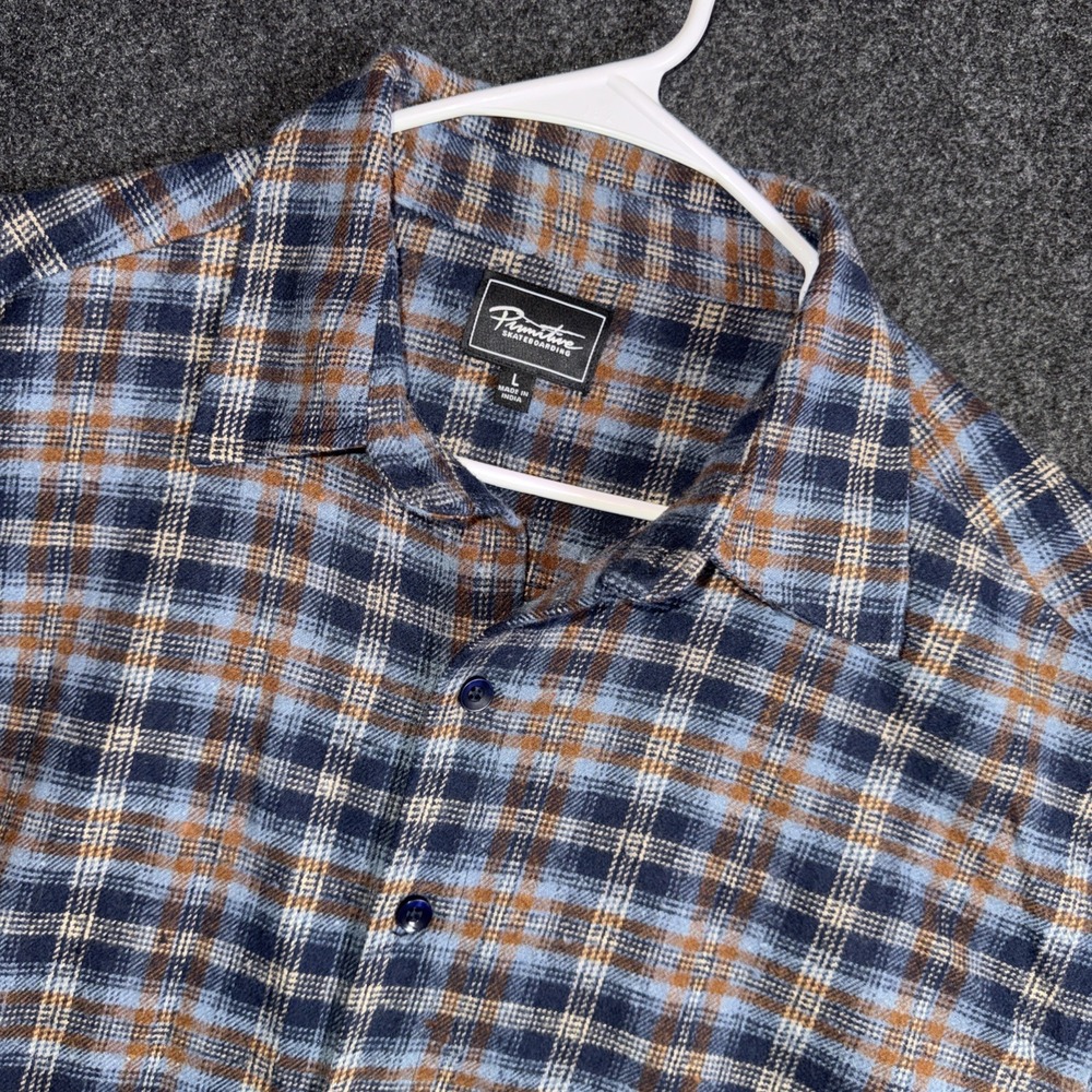 Primitive Skateboarding Mens Blue Brown Plaid Flannel Shirt TB30017 L‎